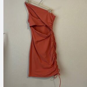 Oh Polly Chic Orange Mini Ruched Dress